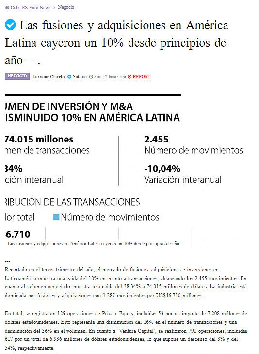 Las fusiones y adquisiciones en Amrica Latina cayeron un 10% desde principios de ao  .